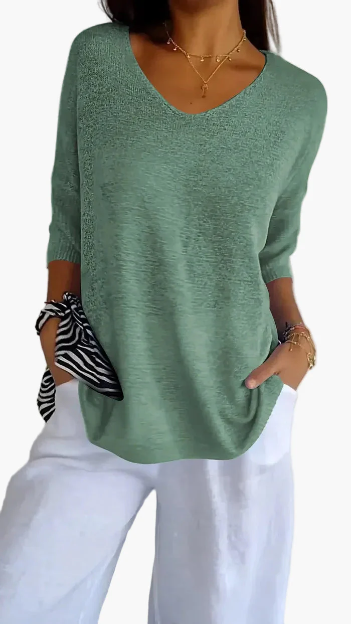 Pull Femme Décontracté Col V Manches Mi-longues Style Chic et Confort pour Quotidien - Image 7