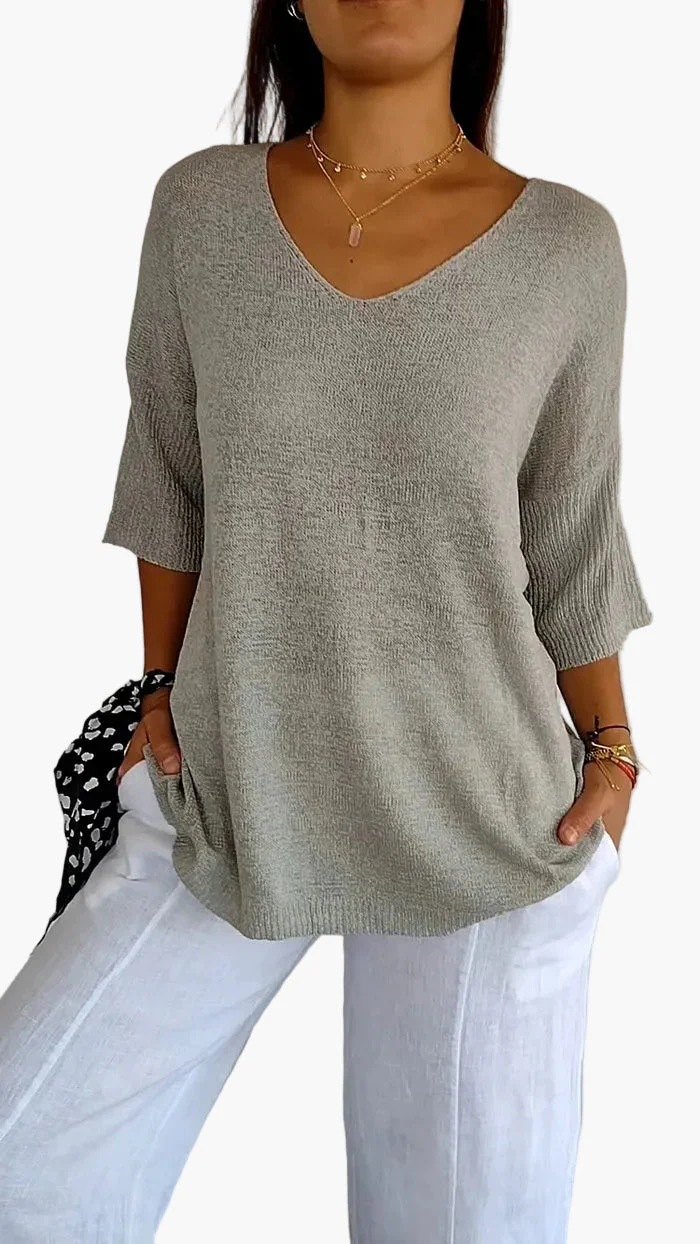 Pull Femme Décontracté Col V Manches Mi-longues Style Chic et Confort pour Quotidien - Image 8