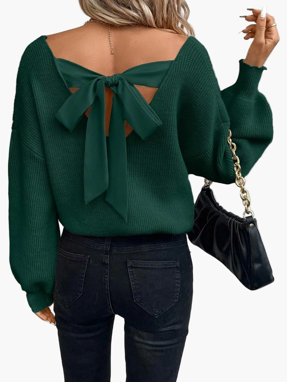 Pull femme dos ouvert avec nœud élégant - Style chic décontracté pour automne et hiver - Image 4