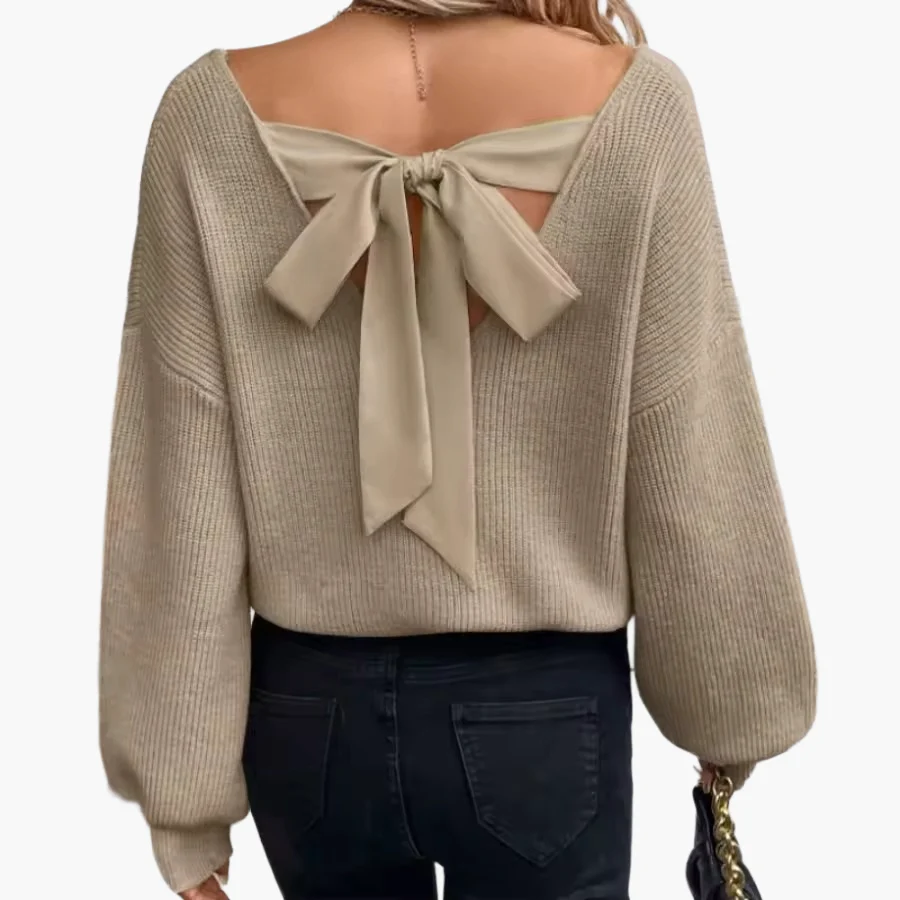 Pull femme dos ouvert avec nœud élégant - Style chic décontracté pour automne et hiver - Image 5