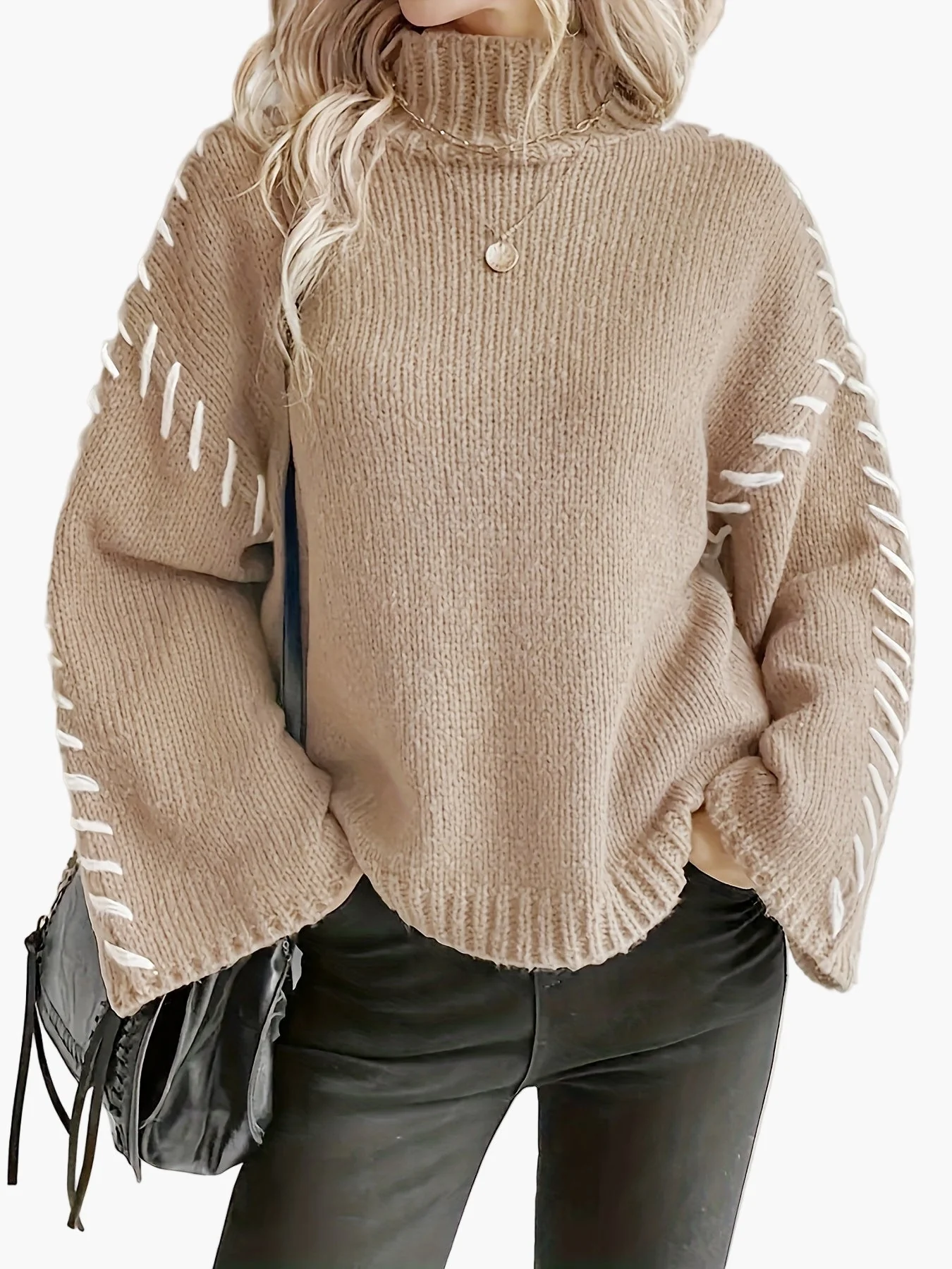 Pull Femme Élégant à Col Montant Style Décontracté Automne Hiver - Image 3