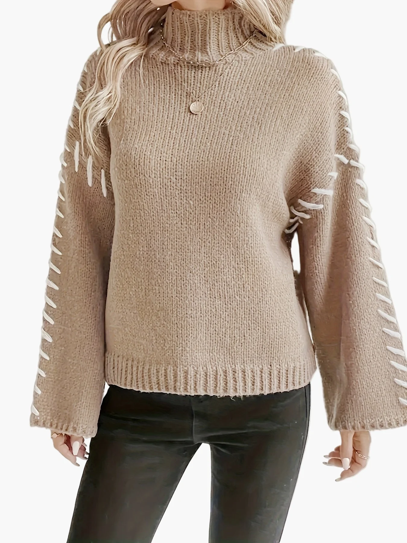 Pull Femme Élégant à Col Montant Style Décontracté Automne Hiver - Image 4