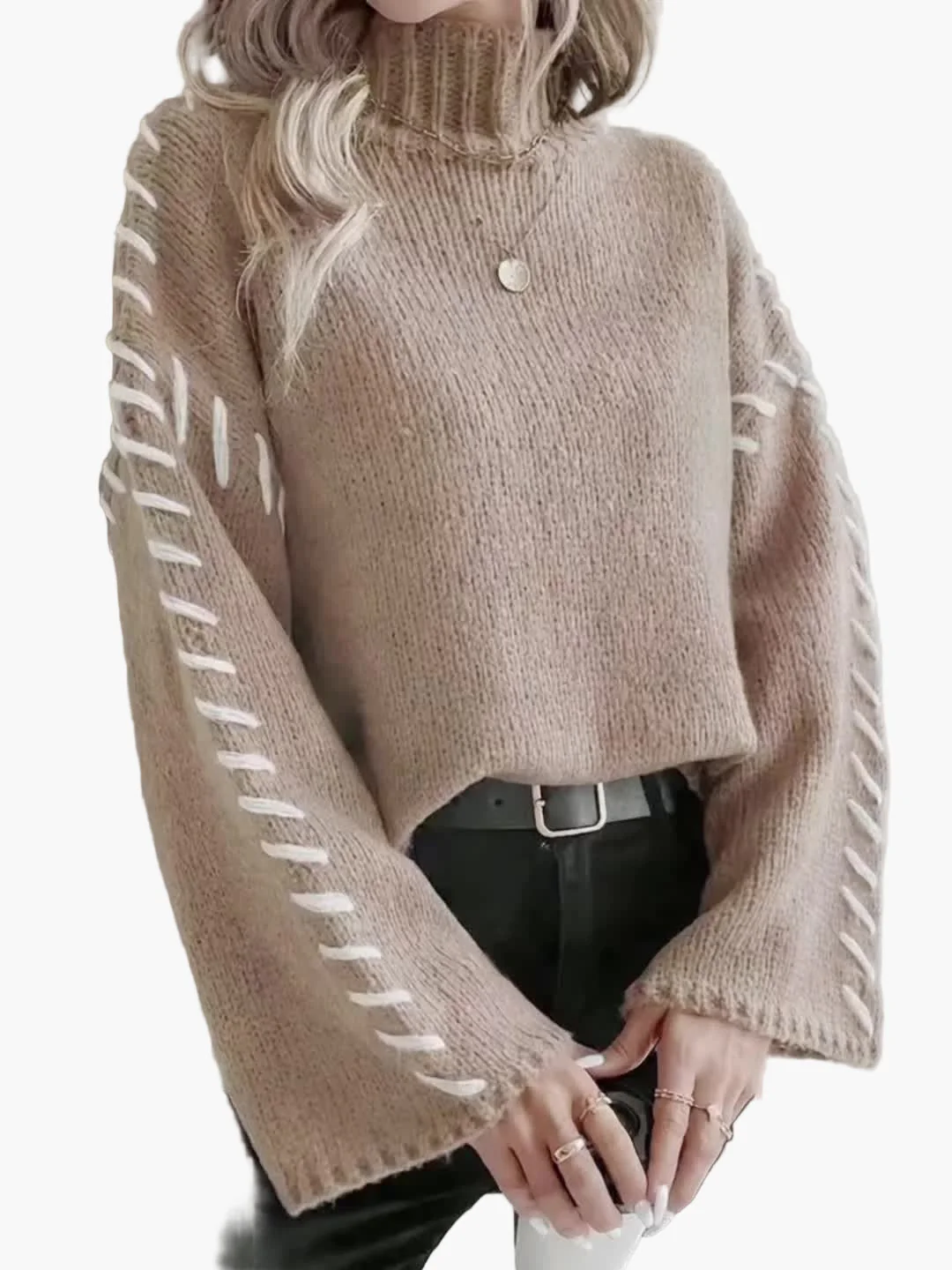 Pull Femme Élégant à Col Montant Style Décontracté Automne Hiver - Image 6