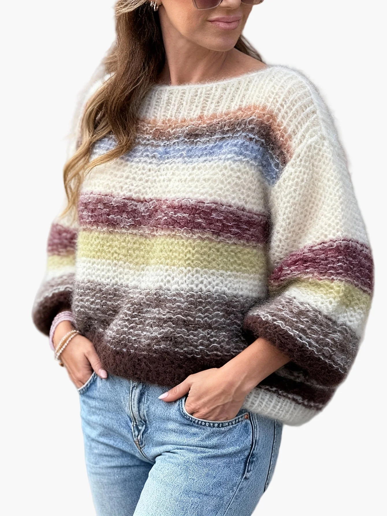 Pull femme élégant à rayures style décontracté pour automne/hiver - Image 2