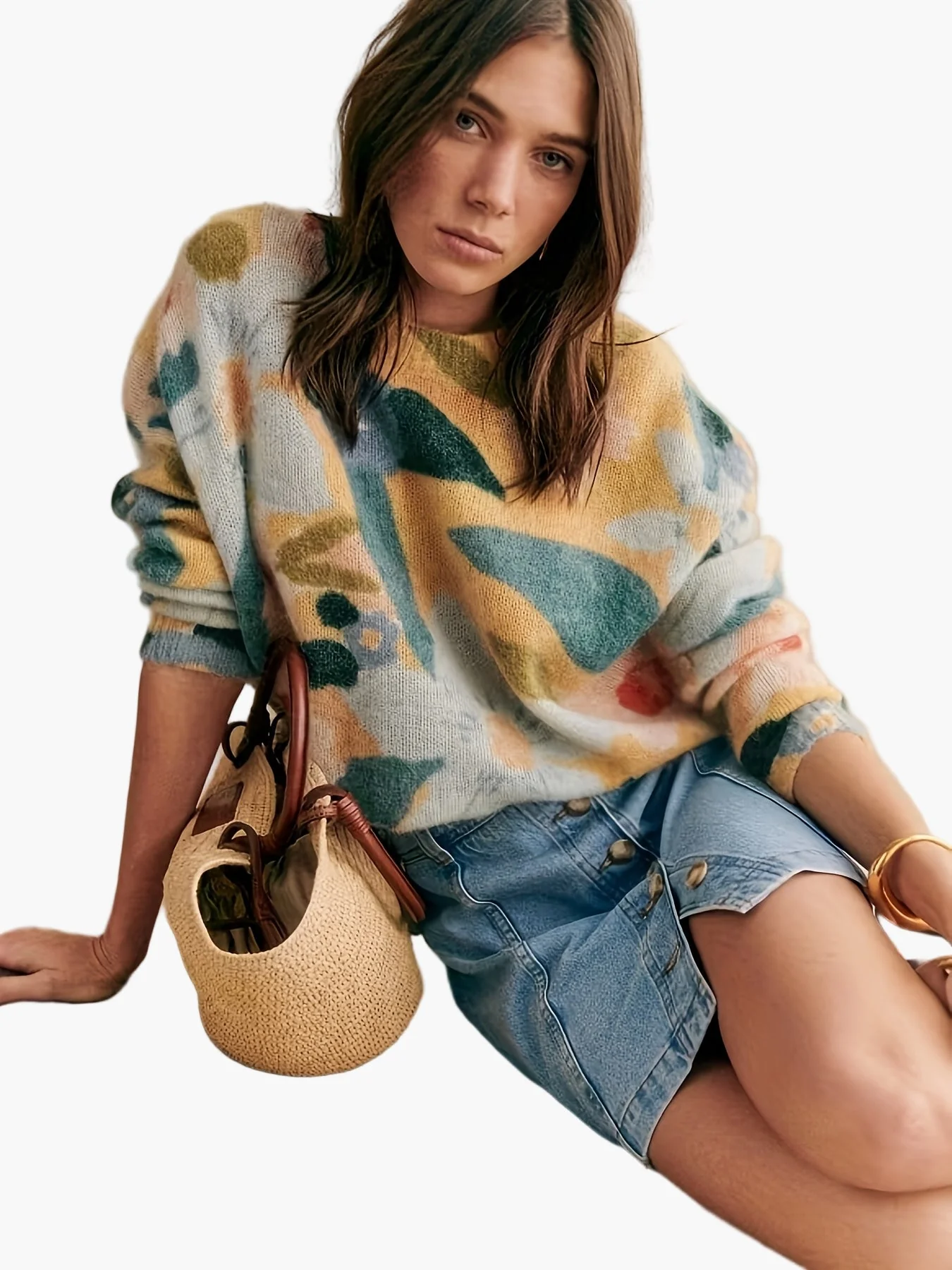 Pull femme élégant style artistique pour automne/hiver - motif floral abstrait, coupe moderne - Image 2