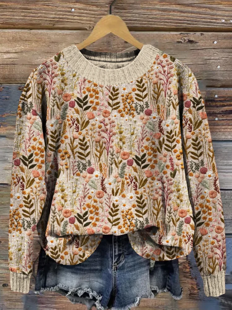 Pull Femme Style Bohème Décontracté Motif Floral Élégant - Image 2