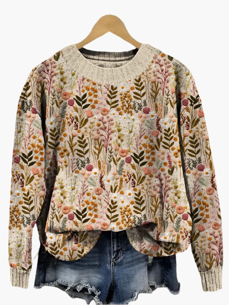 Pull Femme Style Bohème Décontracté Motif Floral Élégant - Image 3