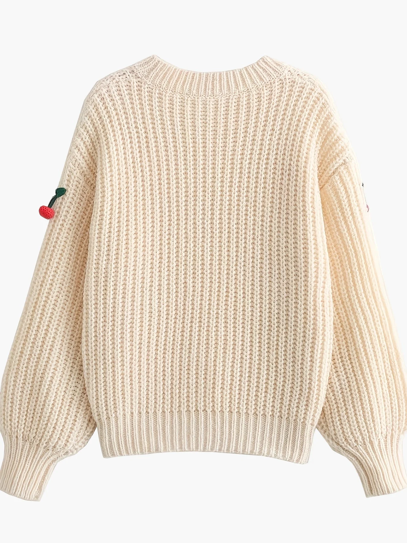 Pull femme style décontracté avec cerises brodées, manches longues, idéal automne-hiver - Image 5