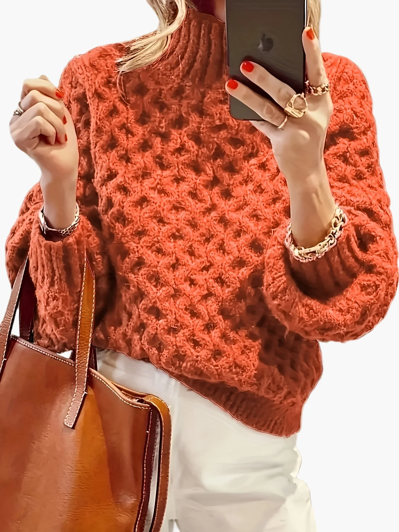 Pull femme style décontracté à col montant pour l'automne et l'hiver - Image 4