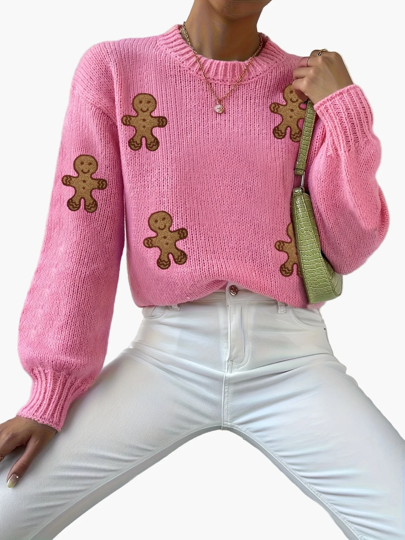 Pull femme style décontracté motif bonhomme pain d'épices pour automne-hiver - Image 2
