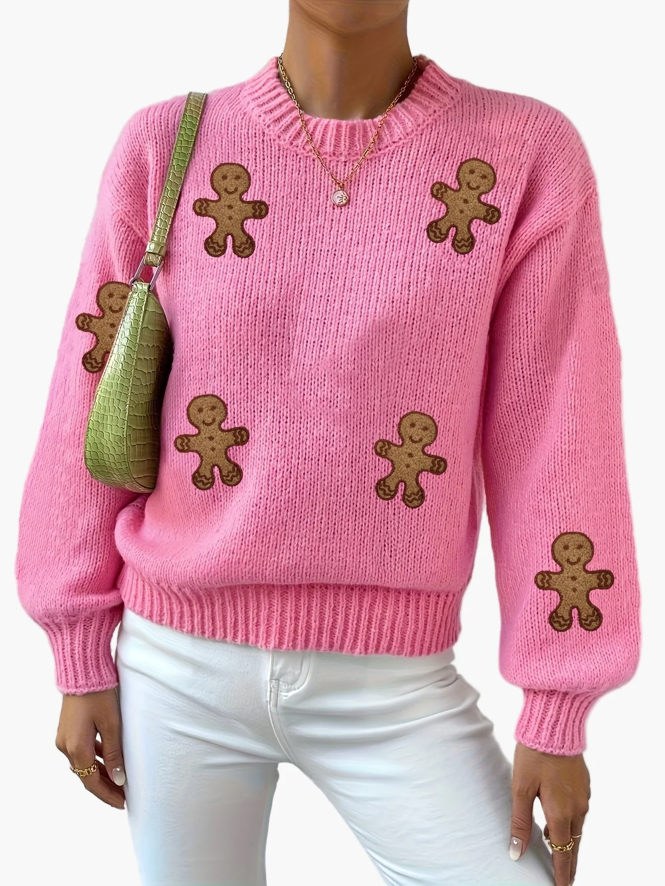 Pull femme style décontracté motif bonhomme pain d'épices pour automne-hiver - Image 4