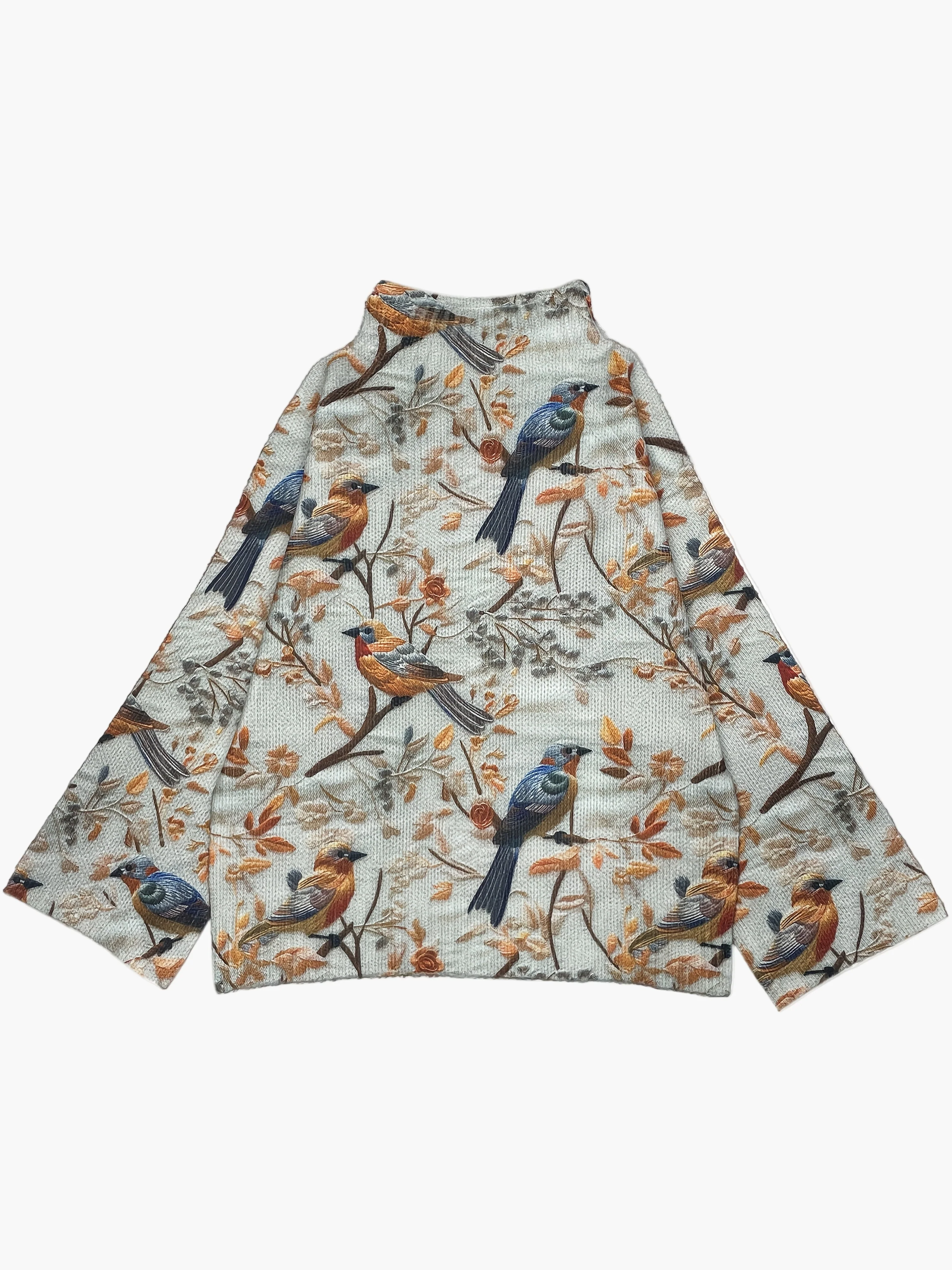 Pull Femme Style Élégant Imprimé Oiseaux Col Montant pour Automne Hiver - Image 2