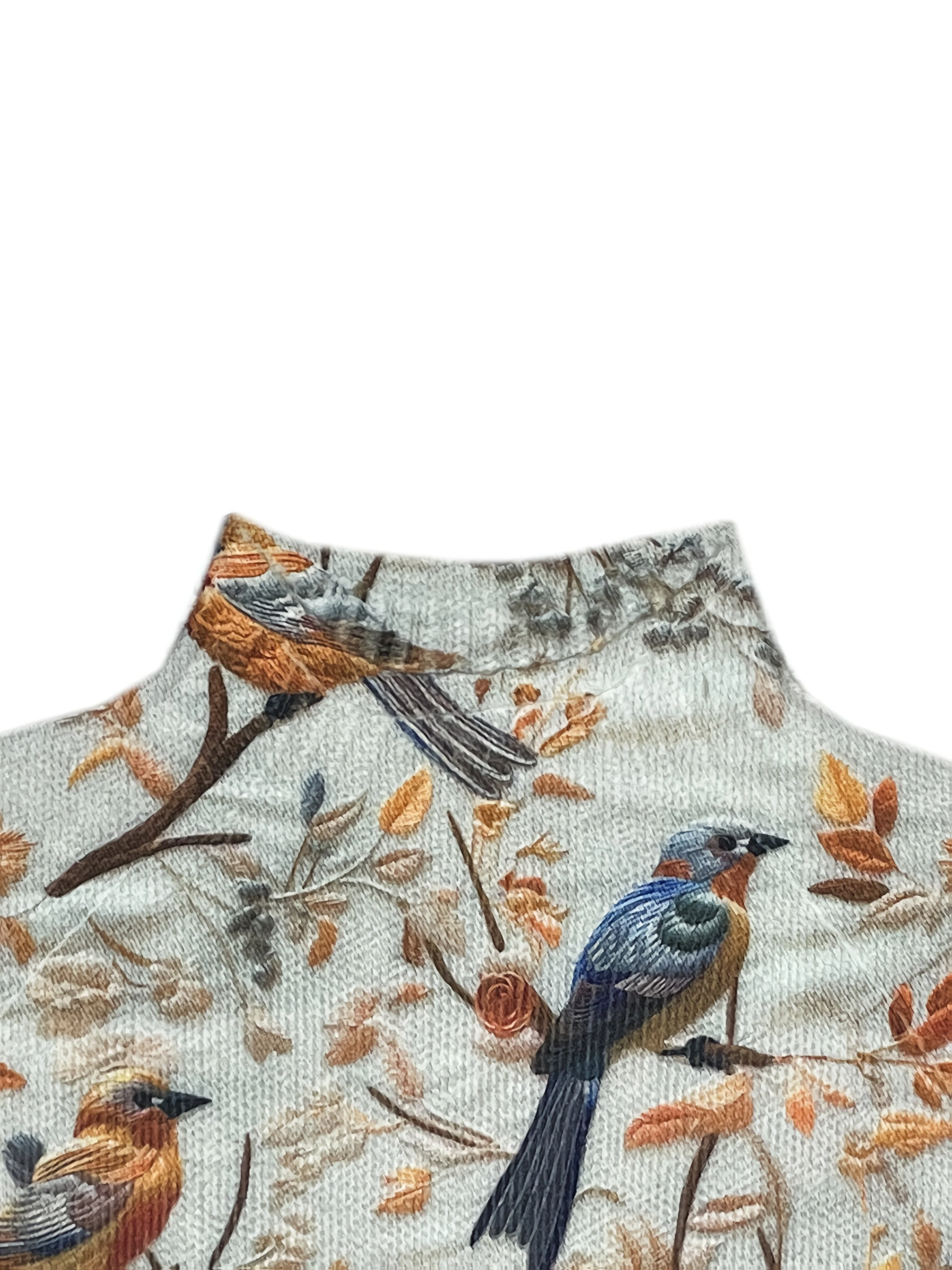 Pull Femme Style Élégant Imprimé Oiseaux Col Montant pour Automne Hiver - Image 4