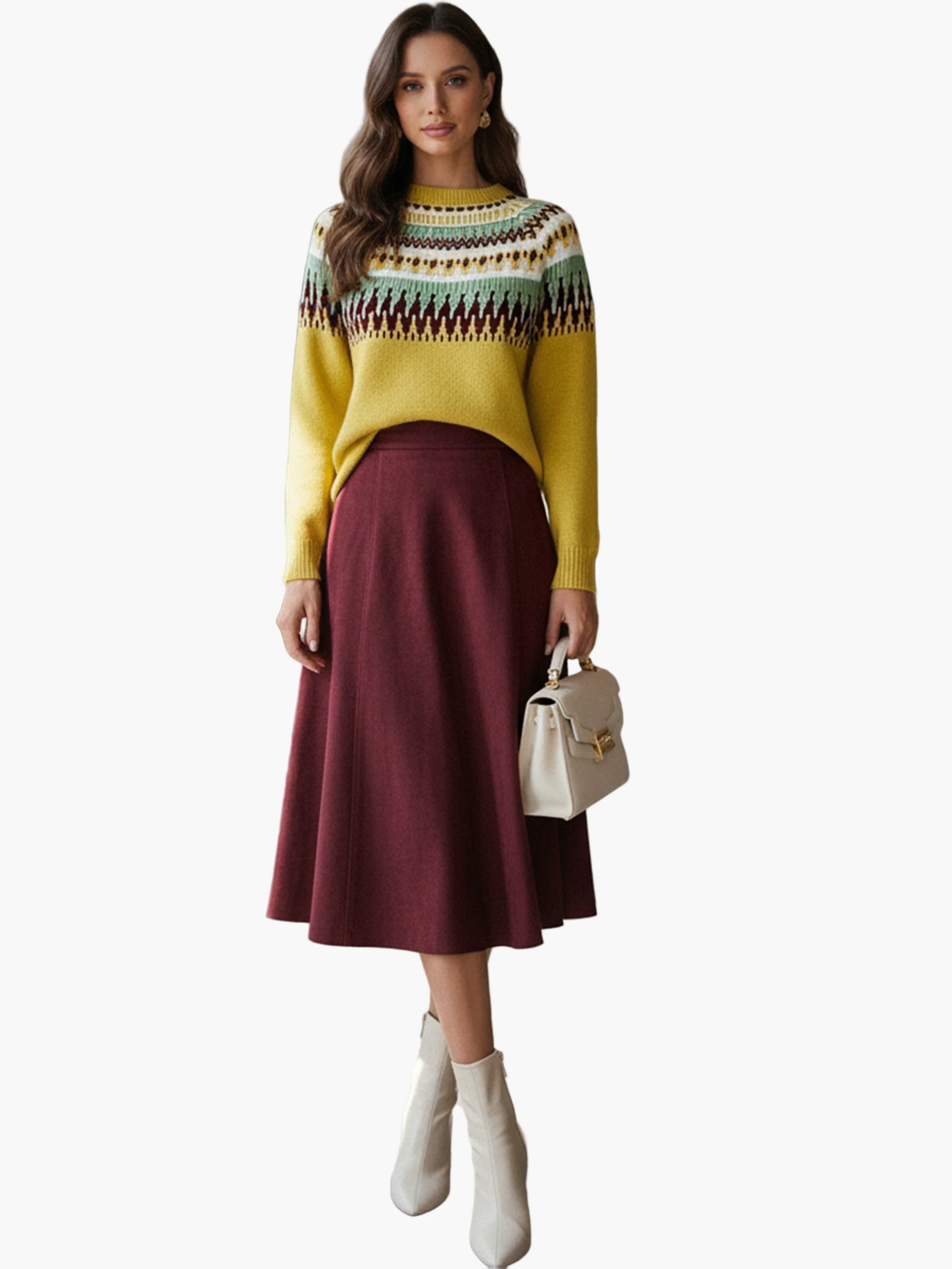 Pull Femme Style Nordic Chic Manches Longues Motif Géométrique pour Automne et Printemps - Image 2
