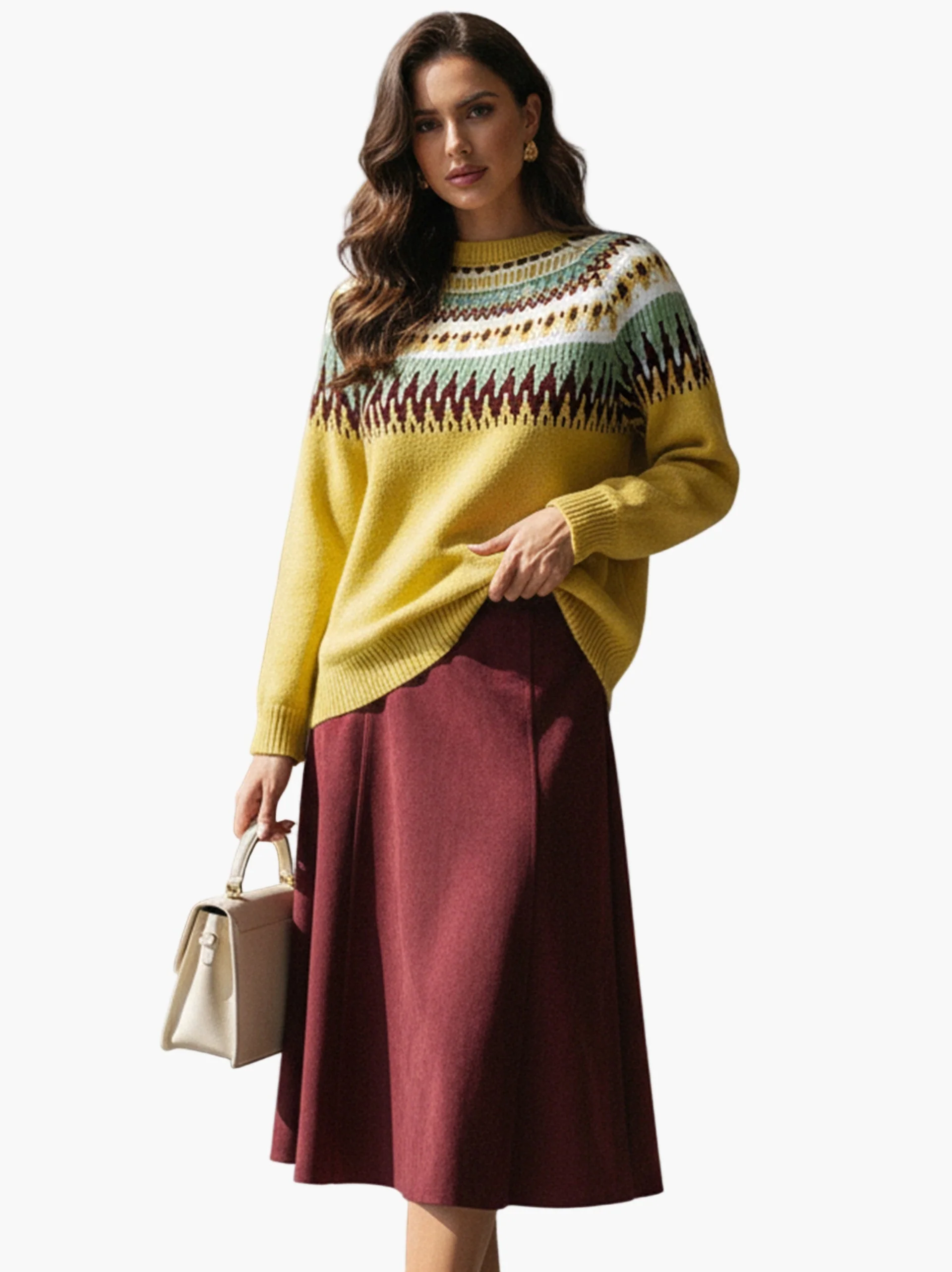Pull Femme Style Nordic Chic Manches Longues Motif Géométrique pour Automne et Printemps - Image 4