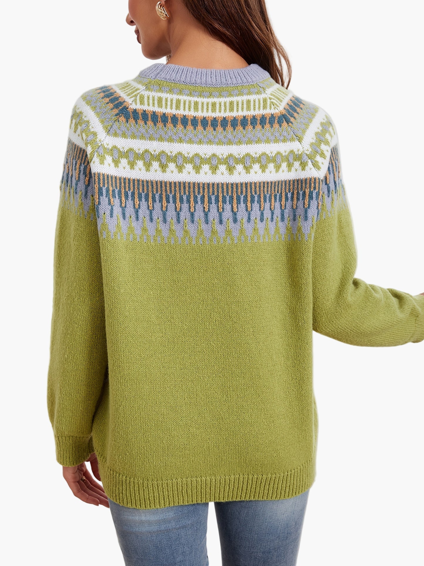 Pull Femme Style Nordic Chic Manches Longues Motif Géométrique pour Automne et Printemps - Image 6