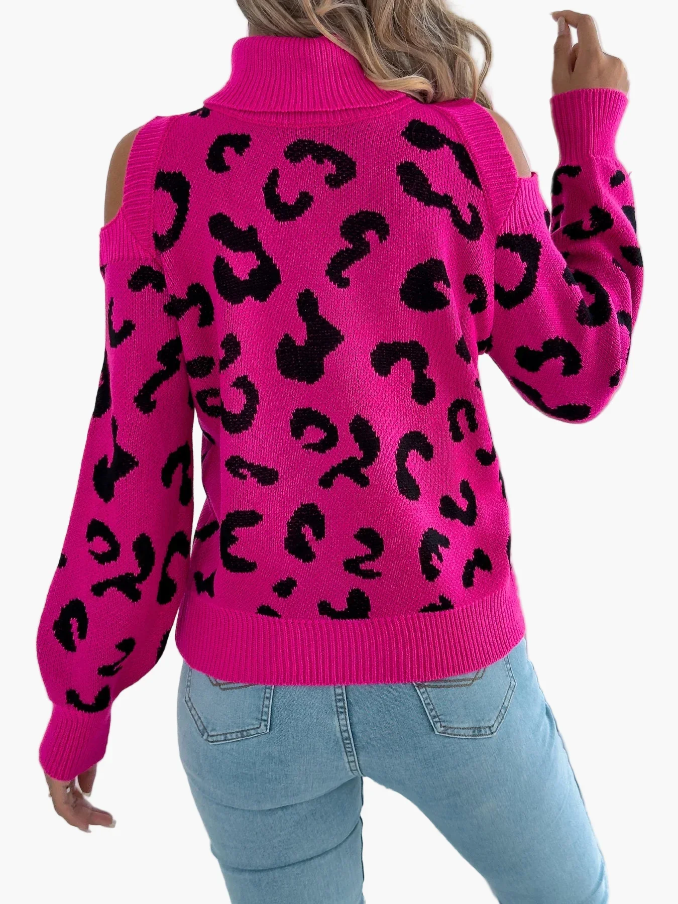 Pull femme tendance à épaules dénudées motif léopard style urbain - Image 2