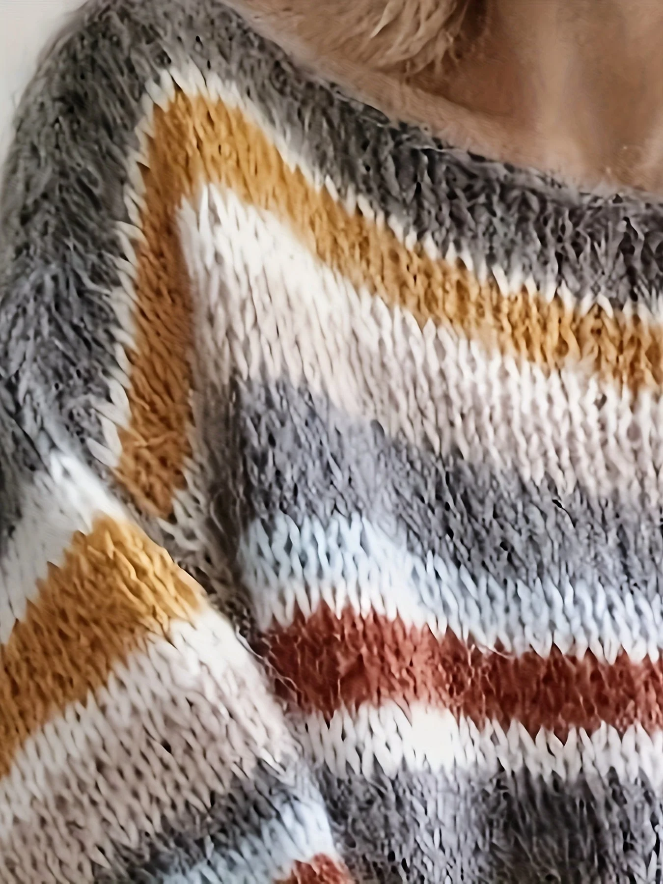 Pull d'hiver décontracté à rayures pour femme, coupe ample, manches longues, style moderne - Image 4