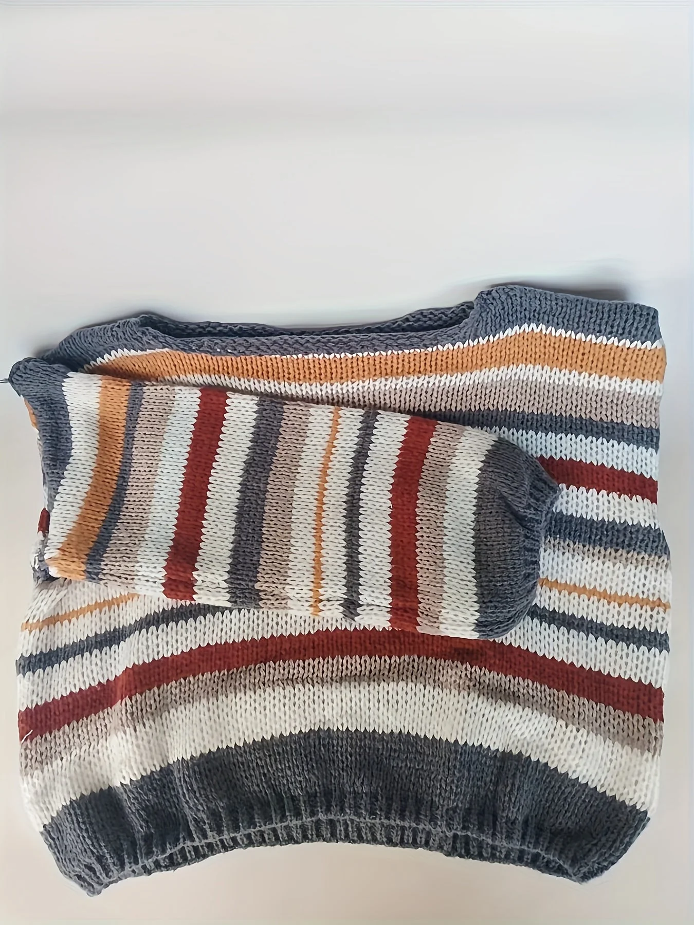 Pull d'hiver décontracté à rayures pour femme, coupe ample, manches longues, style moderne - Image 5