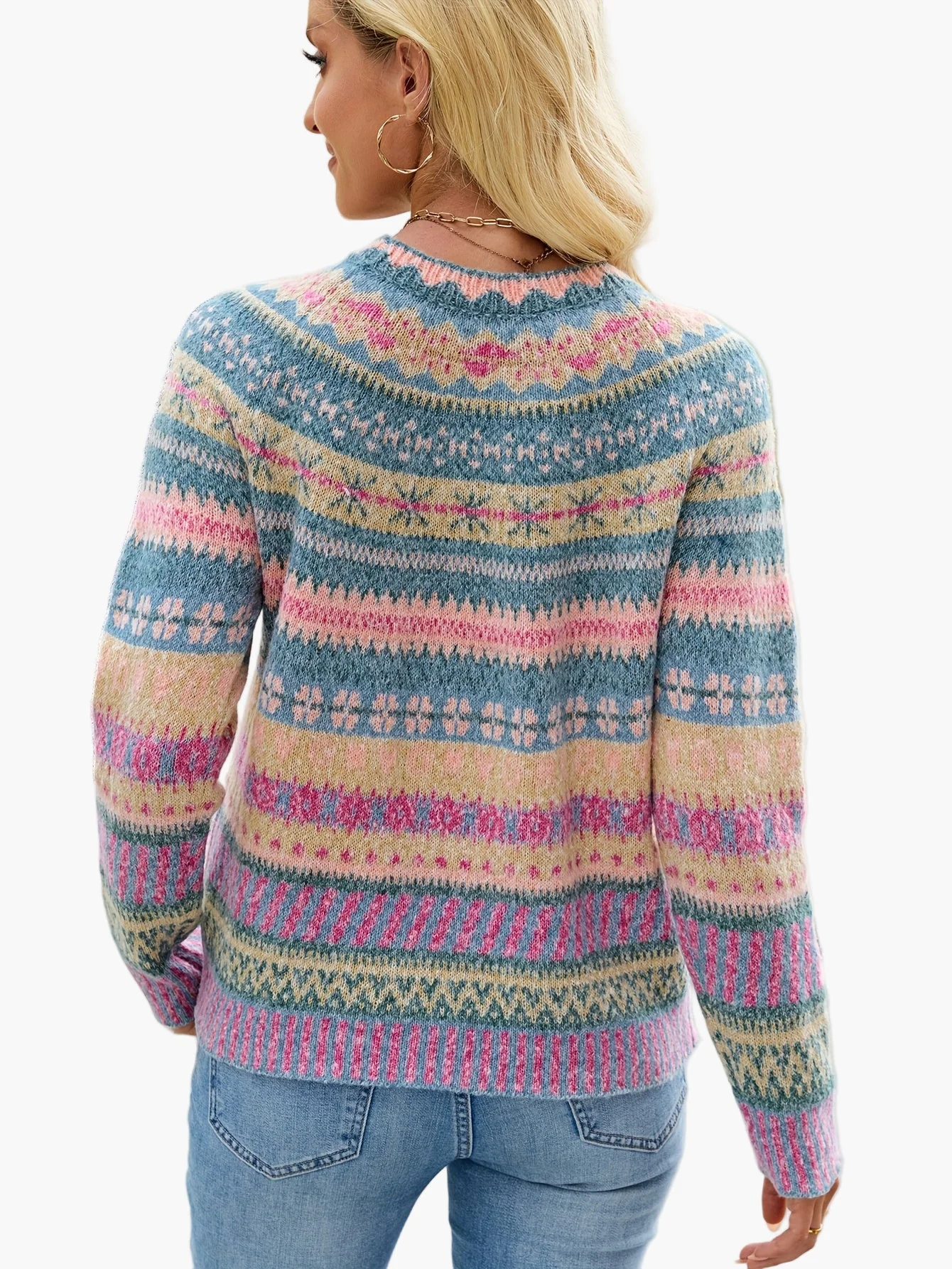Pull d'hiver femme à motifs géométriques style nordique élégant - Image 4