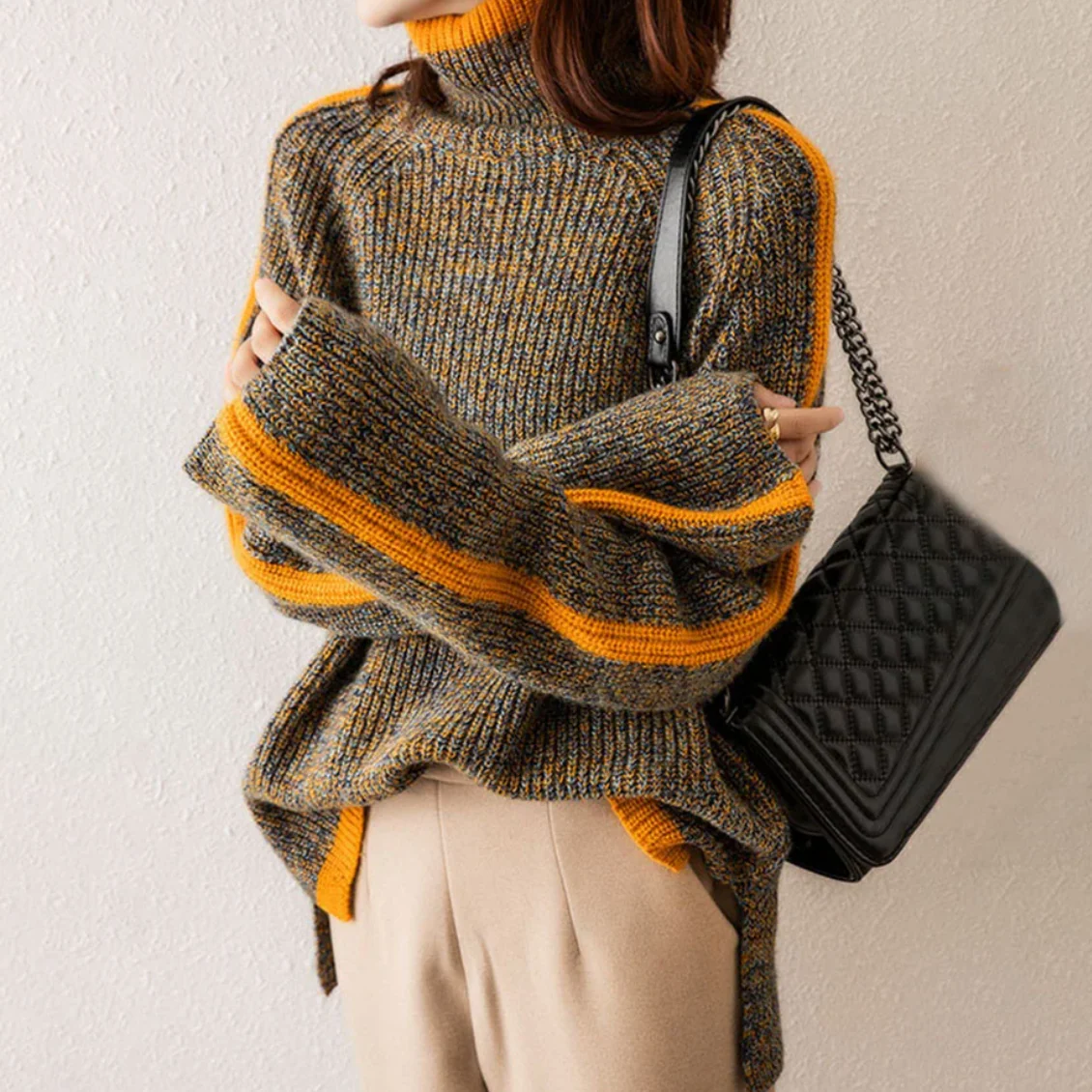 Pull d'Hiver Style Décontracté pour Femme - Col Roulé Ample et Élégant - Image 3