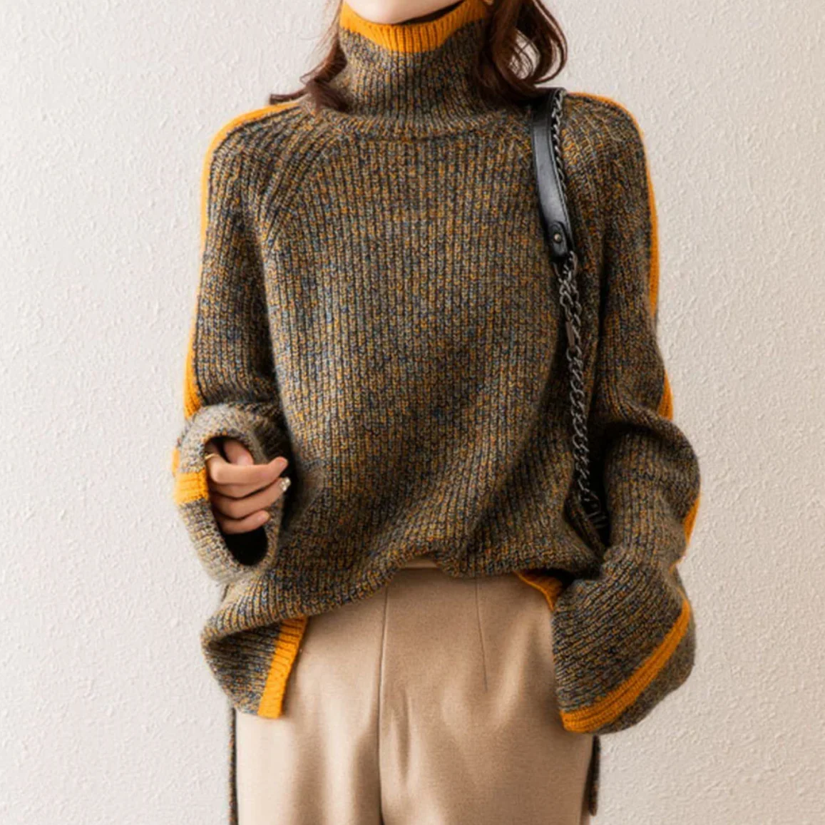 Pull d'Hiver Style Décontracté pour Femme - Col Roulé Ample et Élégant - Image 4