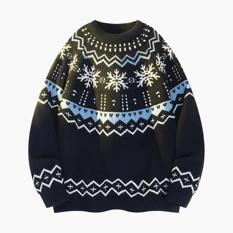 Pull d'hiver unisexe style nordique à motif flocon de neige, parfait pour l'automne et Noël - Image 3