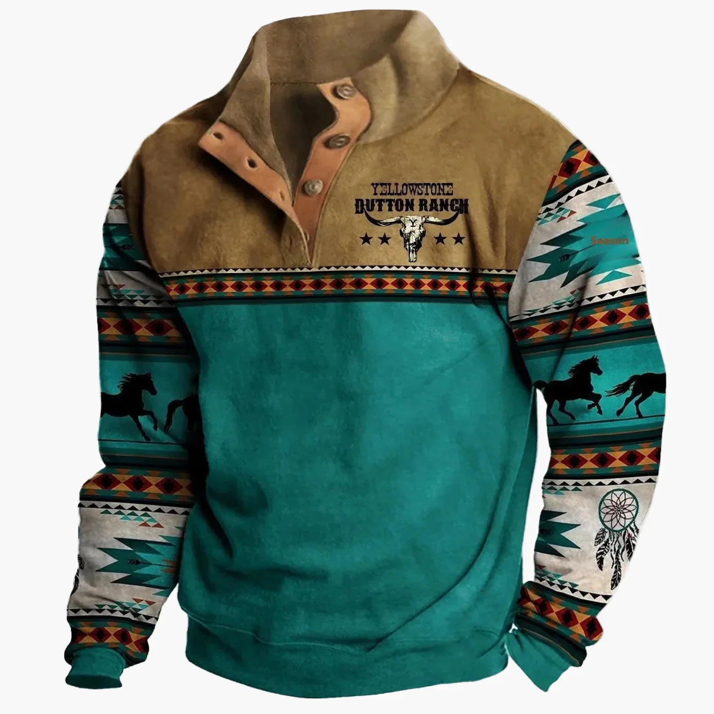 Pull Homme Style Western Vintage à Imprimé Ethnique et Col Montant – Décontracté et Tendance - Image 2