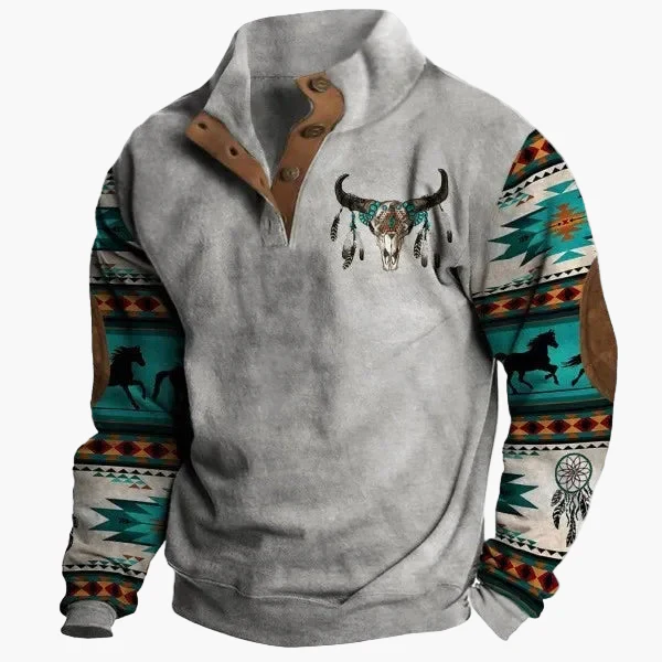Pull Homme Style Western Vintage à Imprimé Ethnique et Col Montant – Décontracté et Tendance - Image 7