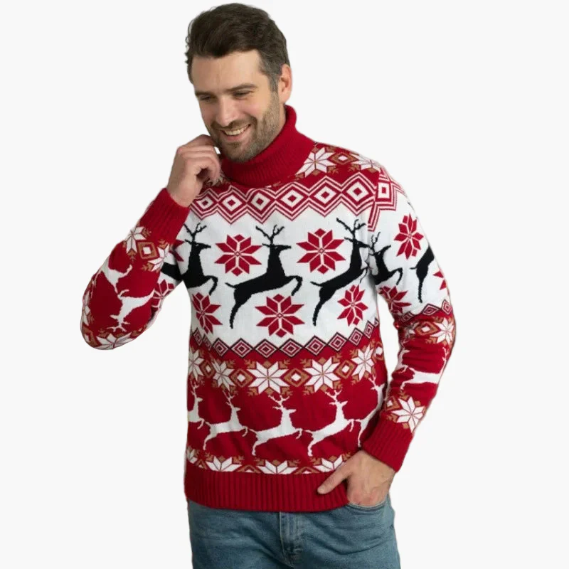 Pull de Noël à Col Montant pour Femme – Motifs Cerfs et Flocons, Style Hiver Festif - Image 2