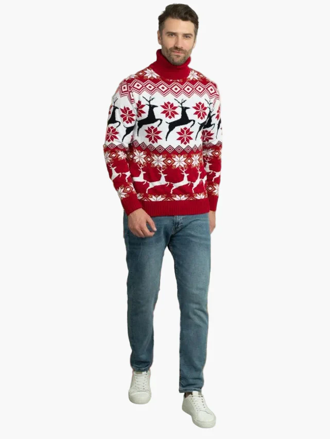Pull de Noël à Col Montant pour Femme – Motifs Cerfs et Flocons, Style Hiver Festif - Image 4
