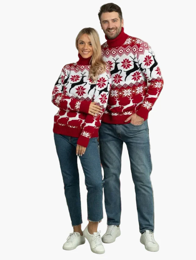 Pull de Noël à Col Montant pour Femme – Motifs Cerfs et Flocons, Style Hiver Festif - Image 5