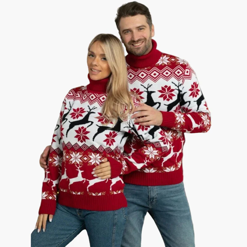 Pull de Noël à Col Montant pour Femme – Motifs Cerfs et Flocons, Style Hiver Festif - Image 6
