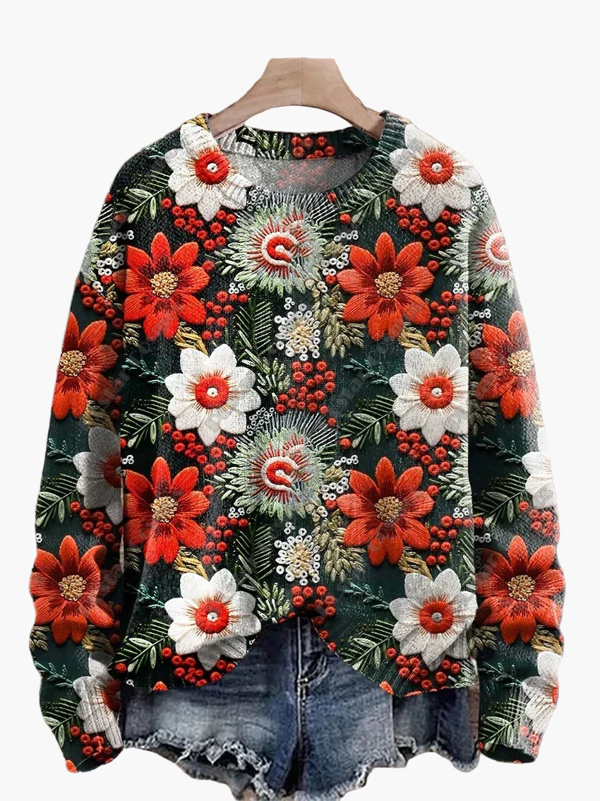 Pull de Noël fantaisie brodé pour femme, style décontracté, idéal pour les fêtes - Image 12