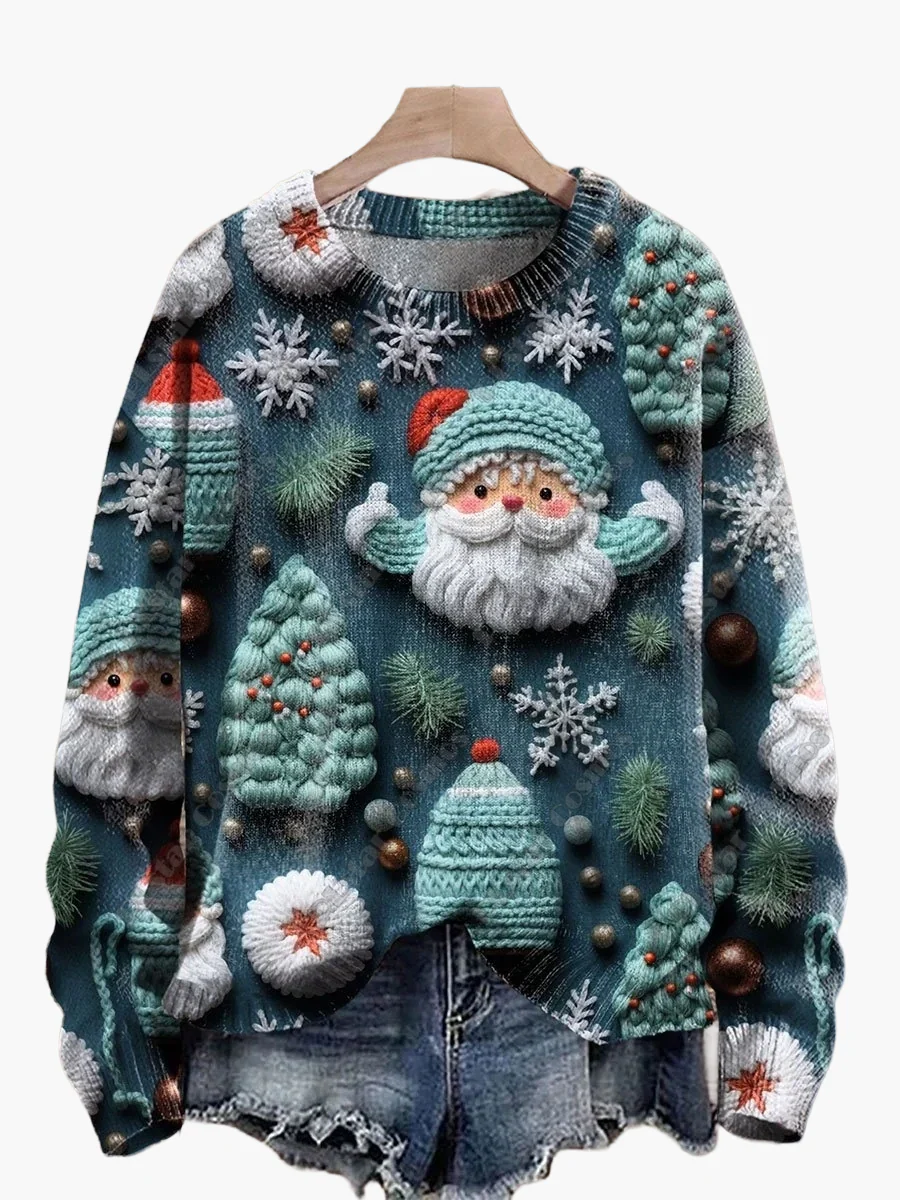Pull de Noël fantaisie brodé pour femme, style décontracté, idéal pour les fêtes - Image 14