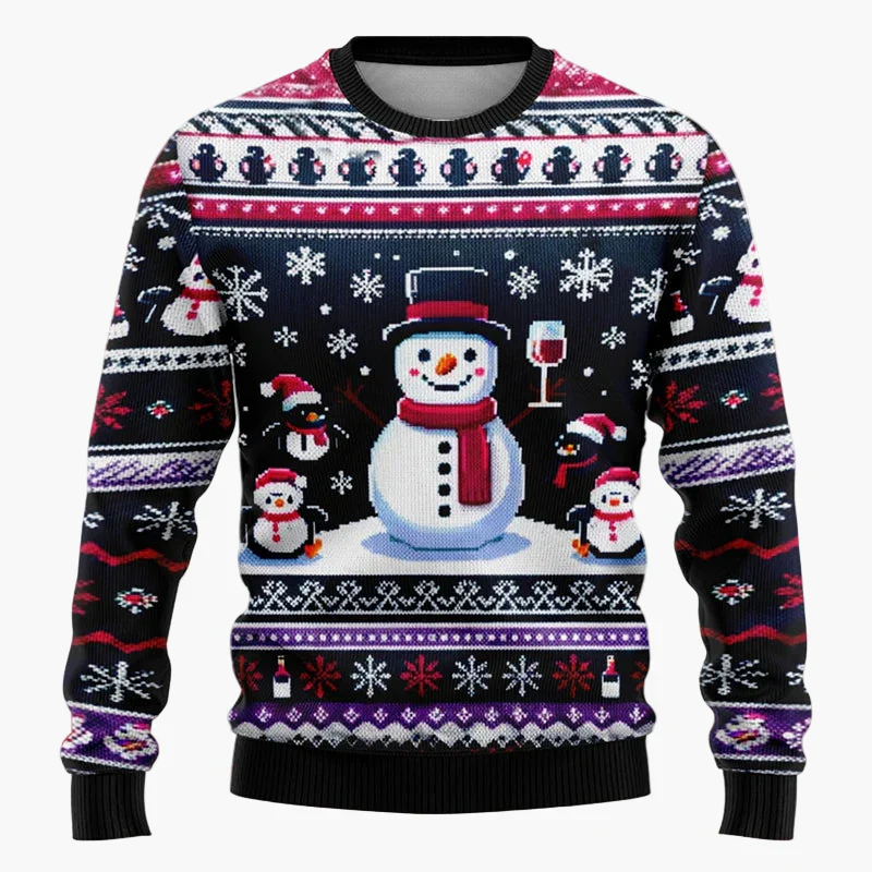 Pull de Noël fantaisie unisexe – Scène festive avec Père Noël et bonhomme de neige, idéal fêtes et cadeaux - Image 8