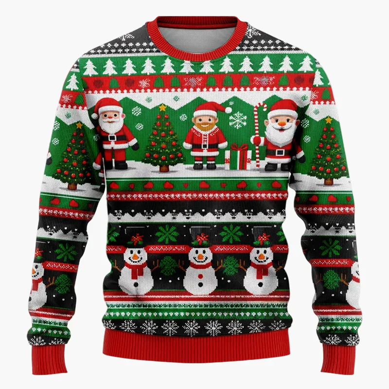 Pull de Noël fantaisie unisexe – Scène festive avec Père Noël et bonhomme de neige, idéal fêtes et cadeaux - Image 9
