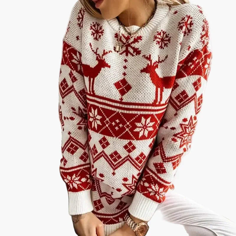 Pull de Noël Femme Motif Renne et Flocons Style Décontracté et Festif - Image 2