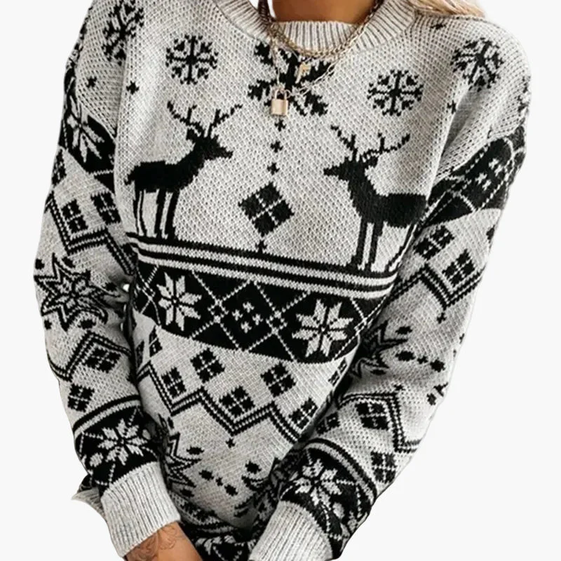 Pull de Noël Femme Motif Renne et Flocons Style Décontracté et Festif - Image 3