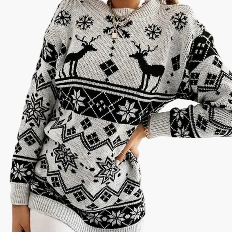 Pull de Noël Femme Motif Renne et Flocons Style Décontracté et Festif - Image 4