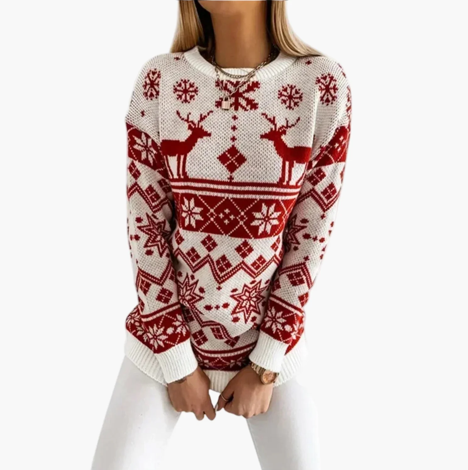 Pull de Noël Femme Motif Renne et Flocons Style Décontracté et Festif - Image 5