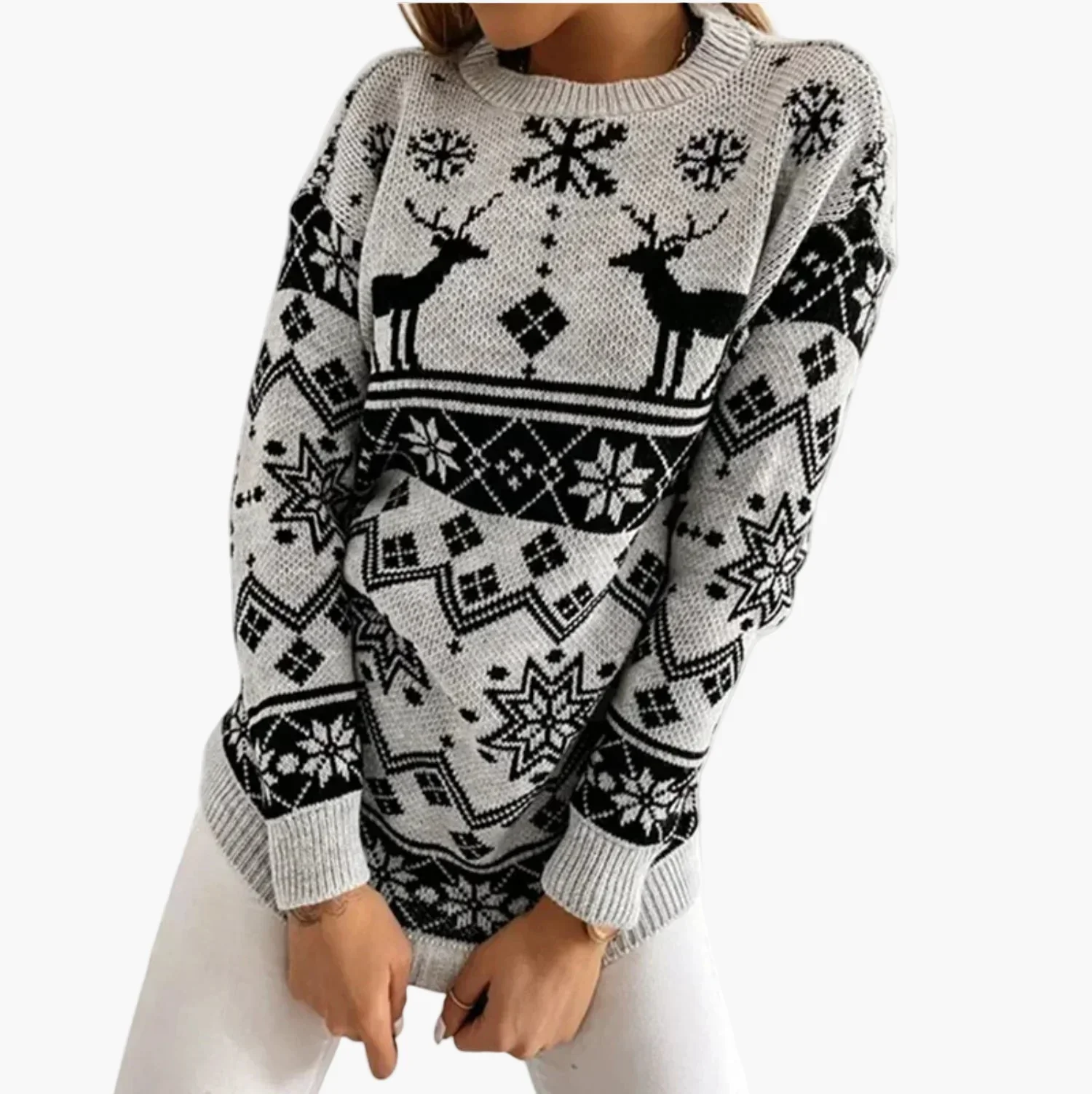 Pull de Noël Femme Motif Renne et Flocons Style Décontracté et Festif - Image 6