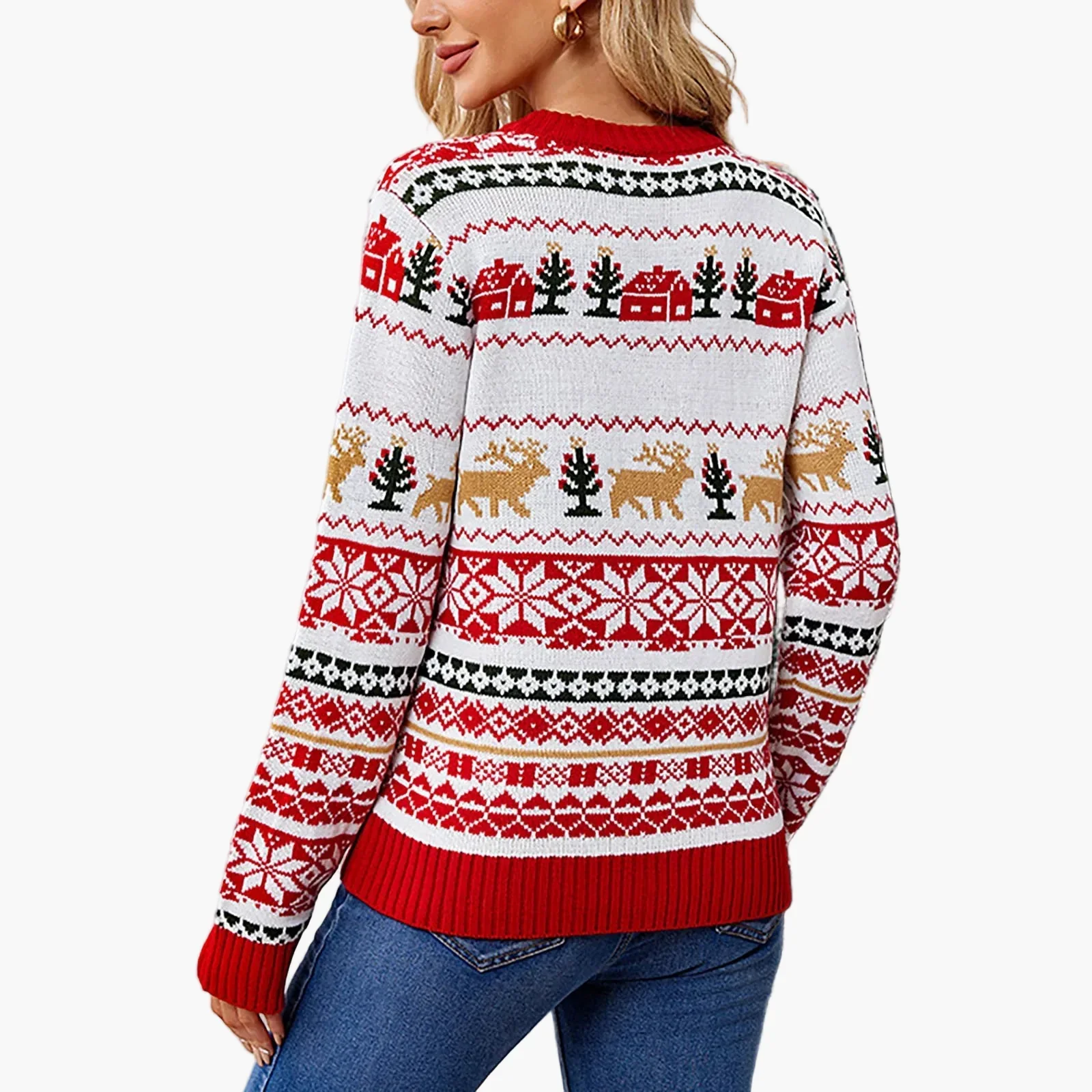 Pull de Noël Femme Motifs Scandinaves à Manches Longues Style Festif pour Hiver et Fêtes - Image 5