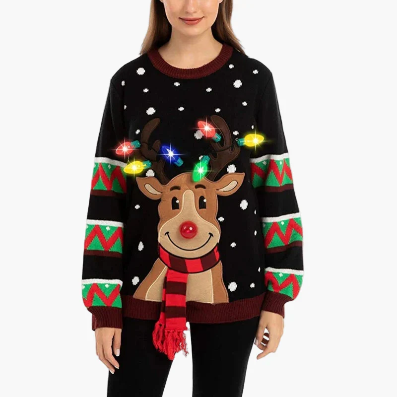 Pull de Noël Femme avec Renne Lumineux, Style Festif pour Fêtes et Hiver - Image 2