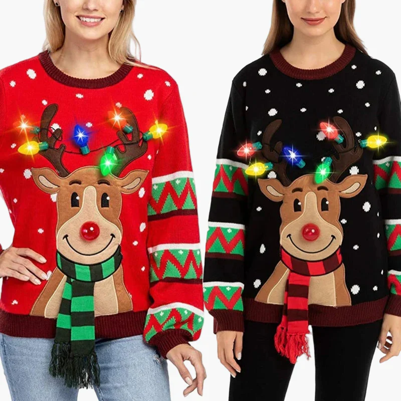 Pull de Noël Femme avec Renne Lumineux, Style Festif pour Fêtes et Hiver - Image 3