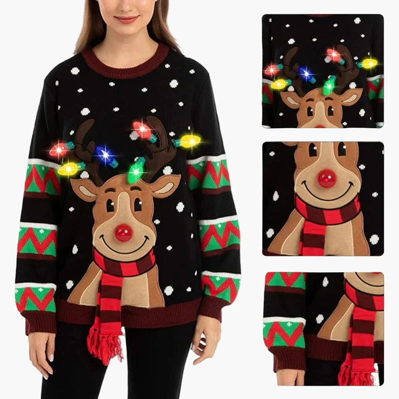 Pull de Noël Femme avec Renne Lumineux, Style Festif pour Fêtes et Hiver - Image 5