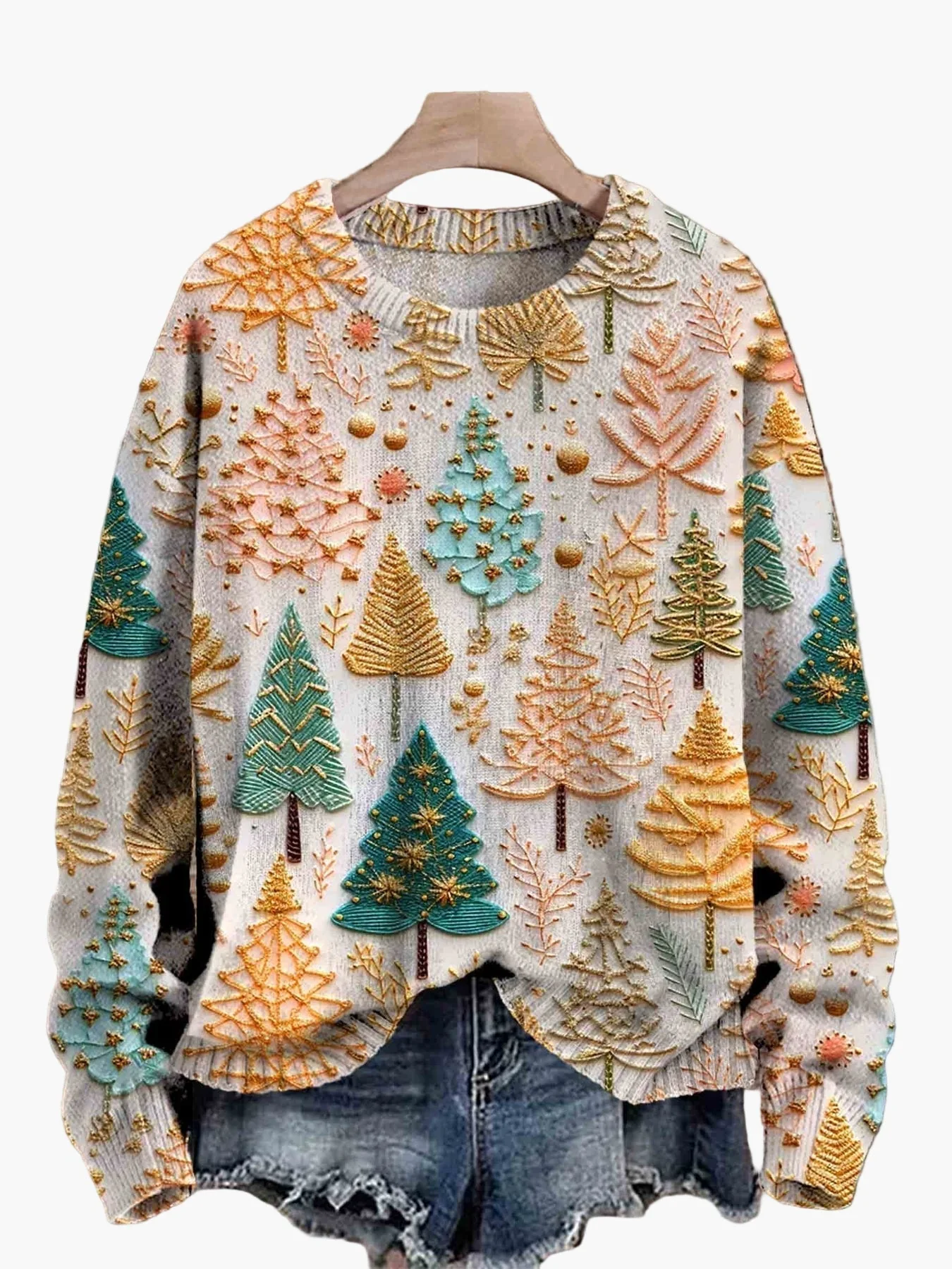 Pull de Noël pour femme style cocooning à motif sapins, parfait pour les fêtes et les soirées d'hiver - Image 3