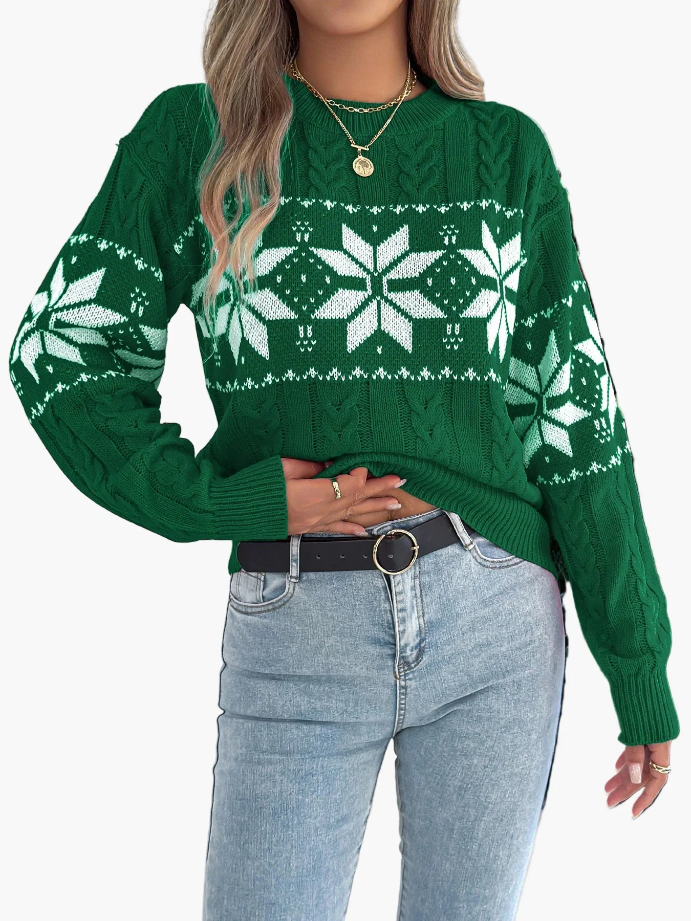 Pull de Noël femme style nordique à motif flocon, idéal pour l'hiver et les fêtes - Image 4