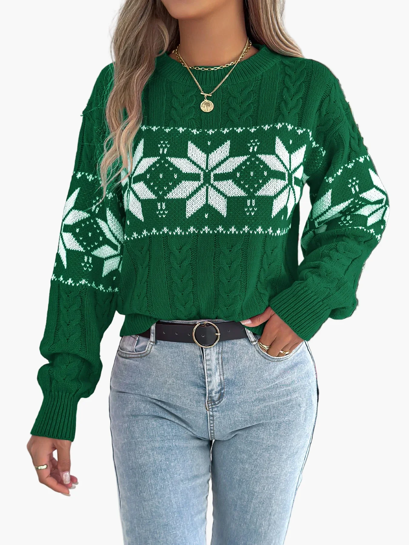 Pull de Noël femme style nordique à motif flocon, idéal pour l'hiver et les fêtes - Image 5