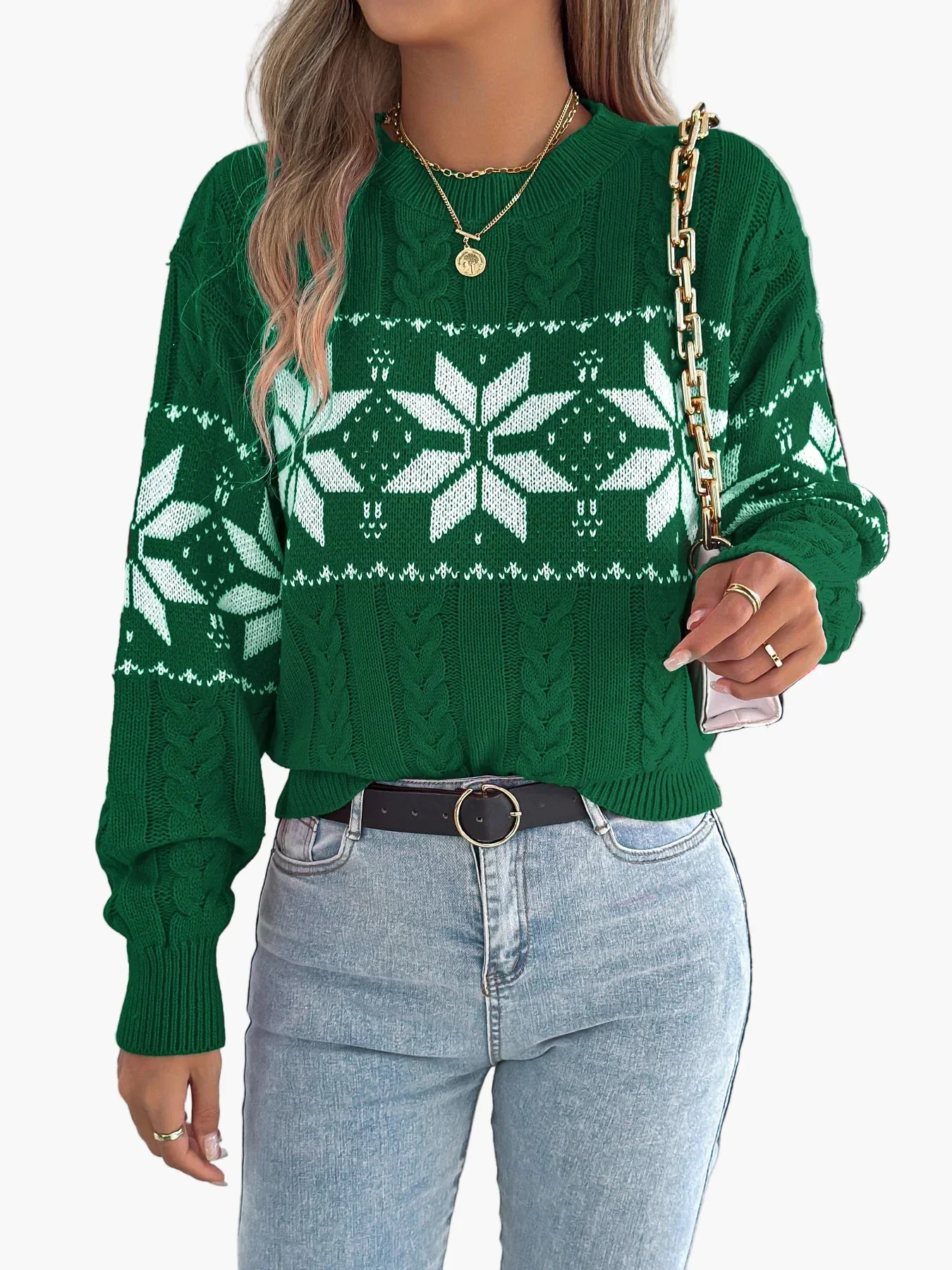 Pull de Noël femme style nordique à motif flocon, idéal pour l'hiver et les fêtes - Image 6